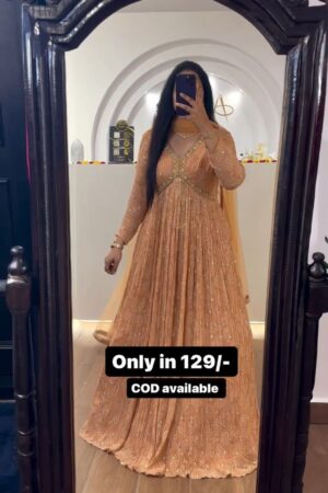 Golden Color Festive Wear Anarkali Gown With Duppatta