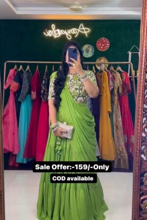 Parrot Green Color Festive Wear Lehenga Choli
