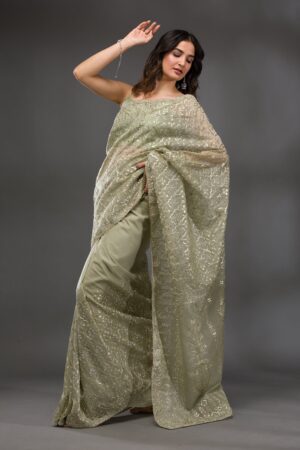 Pista Green Gotapatti Tissue Saree