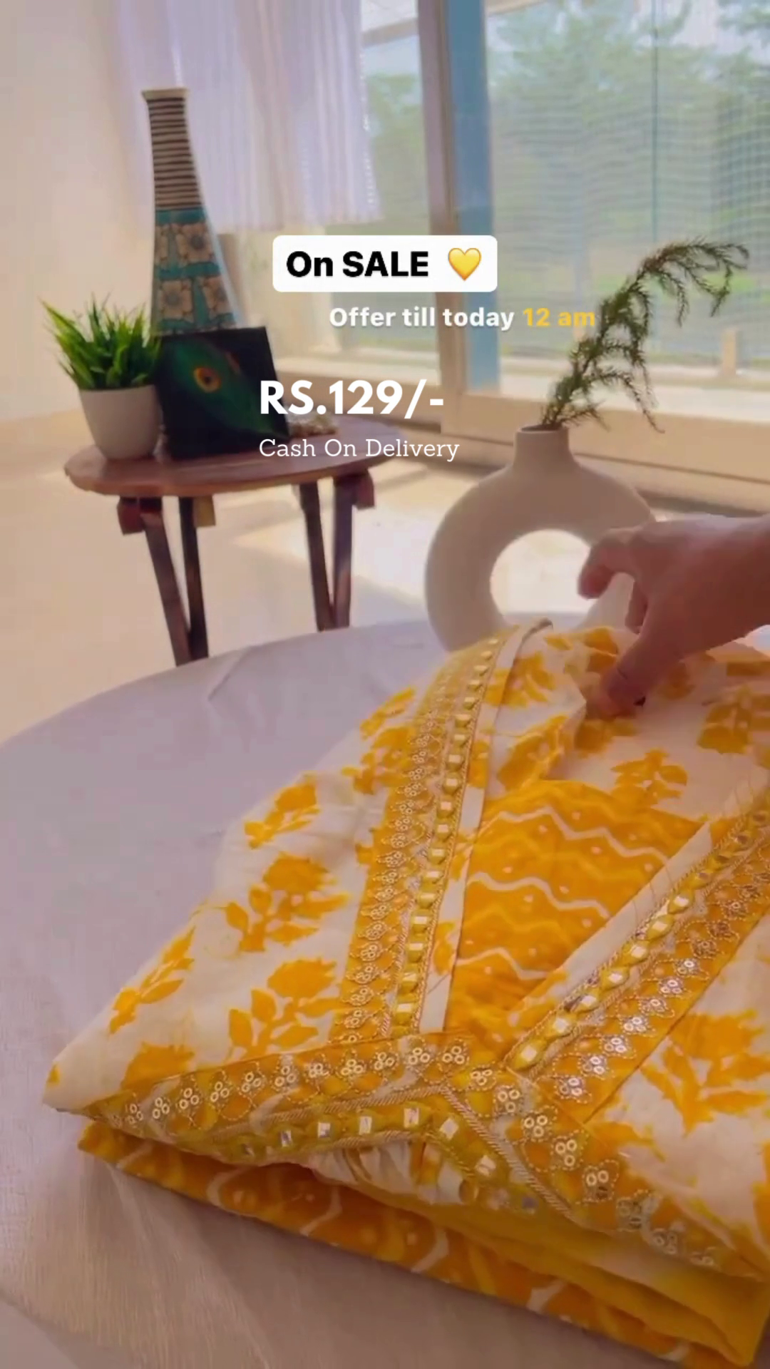 Yellow Color Marble Print Organza Suit - Image 3