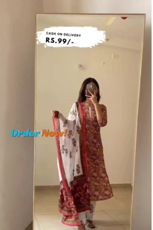 Women Maroon Off White Printed Kurta with Palazzos & Dupatta