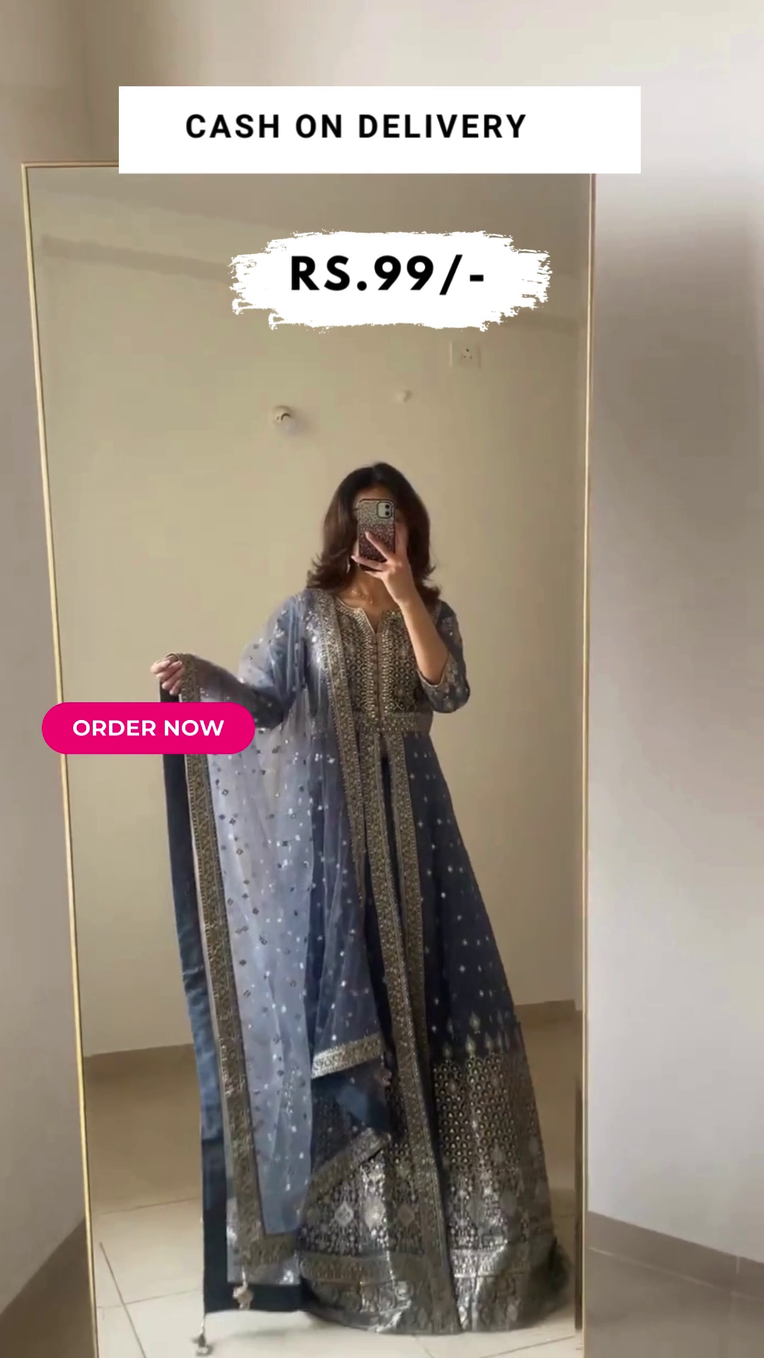 Grey Embroidered Silk Anarkali Suit Set