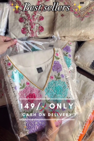 Unstitched Cotton Silk Salwar Suit Material Embroidered