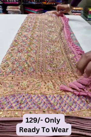 Classic Pretty Traditional Thread Embroidery With Top Notch Sequin Work On Georgette Fabric