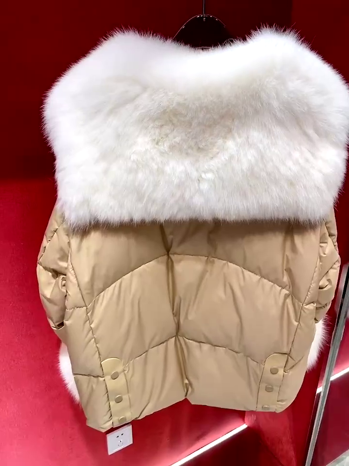 Winter Furs Collar Goose Down Jacket Short Down Jacket Female - Image 3
