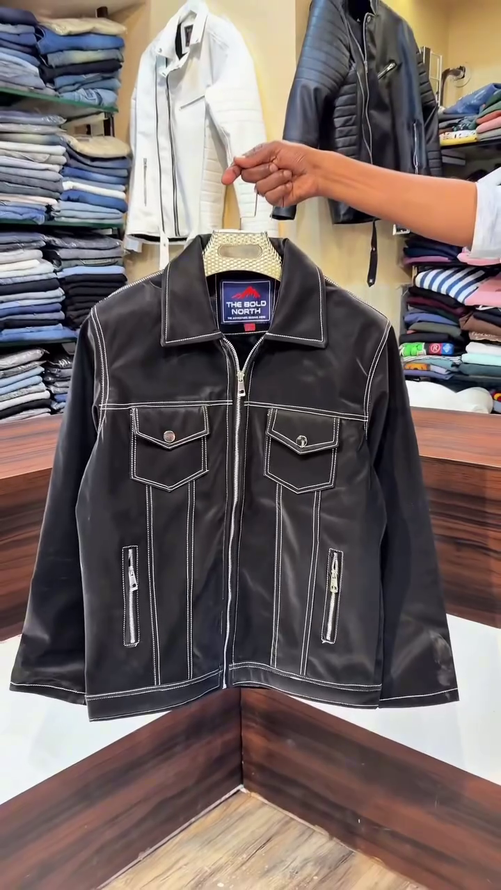 Men's Leather Jackets, Black Leather Jacket, Lambskin Jackets, Regular Fit, Three Pockets - Image 3