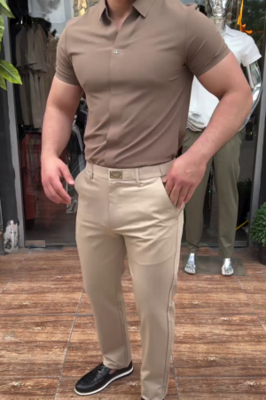 Formal Half Sleeve Ochre Textured Shirt