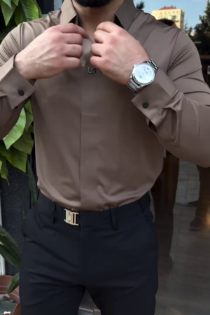 Men Slim Fit Formal  Brown Shirt